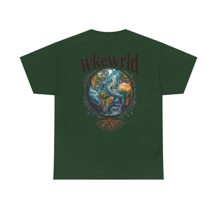 Earth Tree Graphic Tee — "WKE WRLD" Vintage Globe Design