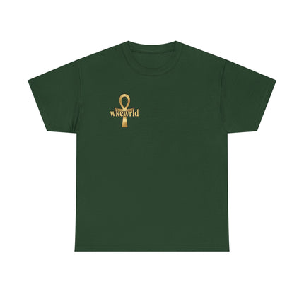 Ankh Logo Tee — Gold "wkewrld" Graphic T-Shirt