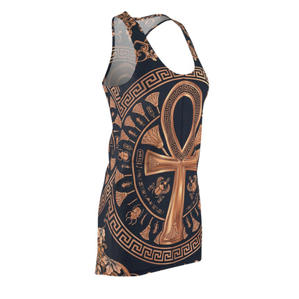 Ankh Egyptian Art Style Autumn Racerback Dress — Multicolor Boho AOP Tank Dress
