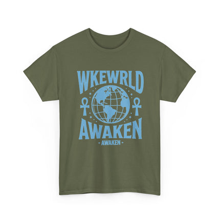 Awaken World Graphic Tee — Globe & Ankh Spiritual T-Shirt