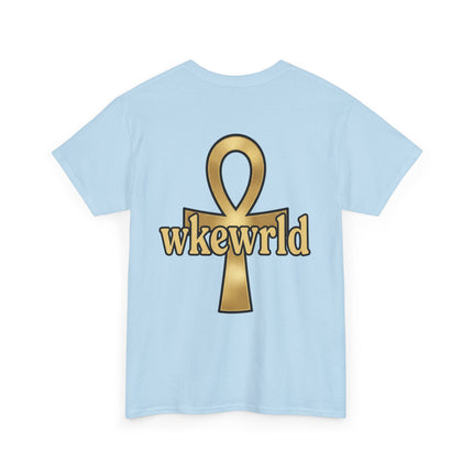 Ankh Logo Tee — Gold "wkewrld" Graphic T-Shirt