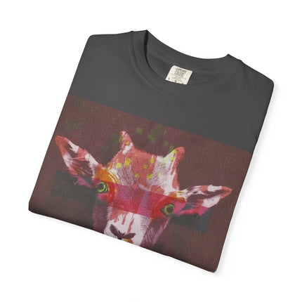 Praying Goat Art T-Shirt — Colorful Surreal Animal Portrait Tee