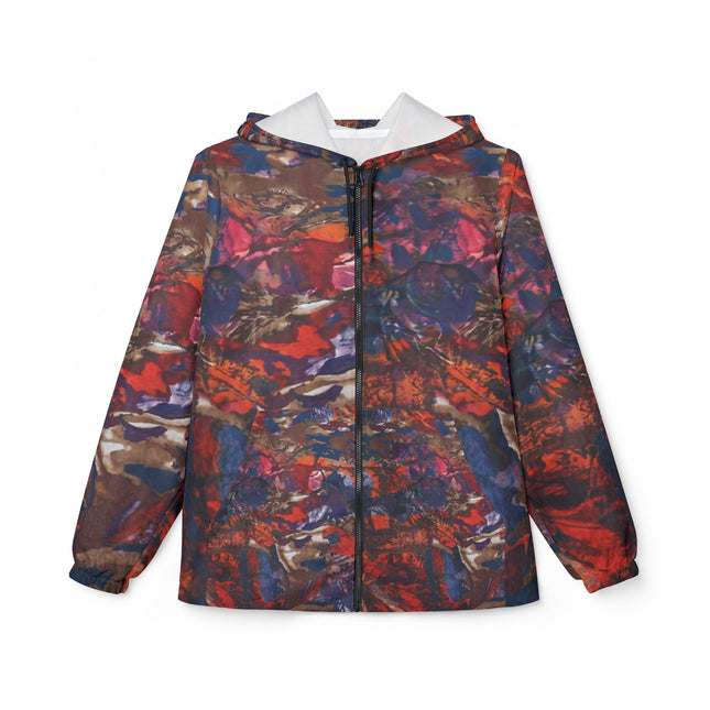 Abstract Red Blue Camo Windbreaker Jacket – All-Over Print Lightweight Hooded Jacket
