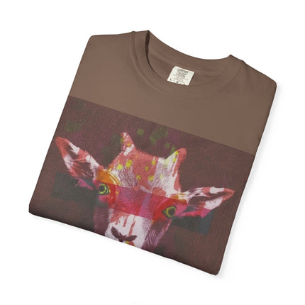 Praying Goat Art T-Shirt — Colorful Surreal Animal Portrait Tee