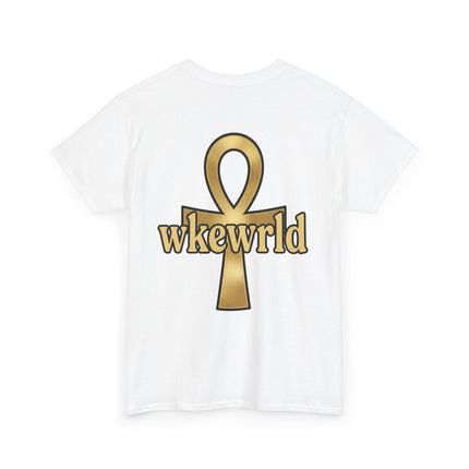 Ankh Logo Tee — Gold "wkewrld" Graphic T-Shirt