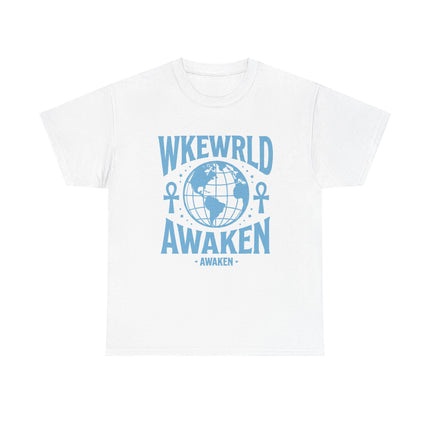 Awaken World Graphic Tee — Globe & Ankh Spiritual T-Shirt