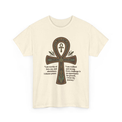 Ankh Empowerment T-Shirt — 'I am worthy of love, joy, and abundance' Inspirational Tee