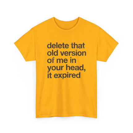 Statement Tee — “delete that old version of me in your head, it expired” Minimalist Typography T-Shirt