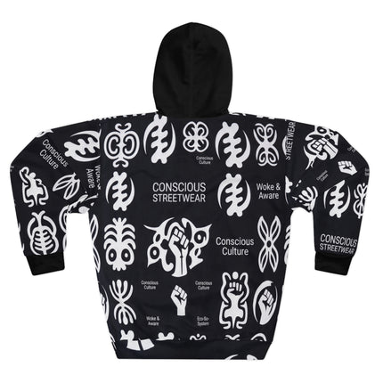 Conscious Streetwear Hoodie — Woke & Aware All-Over Print