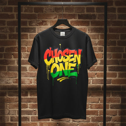 Chosen One Graffiti T-Shirt — Urban Streetwear Tee with Bold Rasta Colors