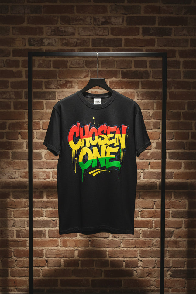 Chosen One Graffiti T-Shirt — Urban Streetwear Tee with Bold Rasta Colors