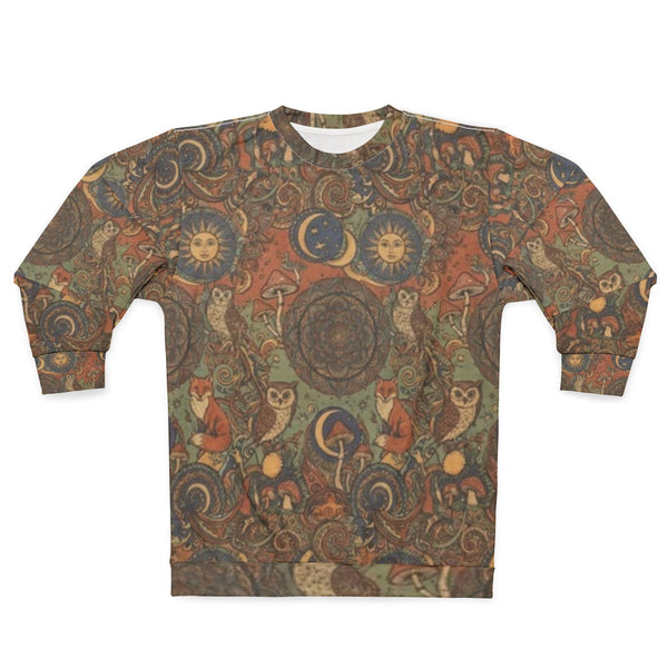 WKE Collage Theme All-Over-Print Sweatshirt — Vintage Sun & Moon Psychedelic Pattern