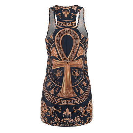 Ankh Egyptian Art Style Autumn Racerback Dress — Multicolor Boho AOP Tank Dress