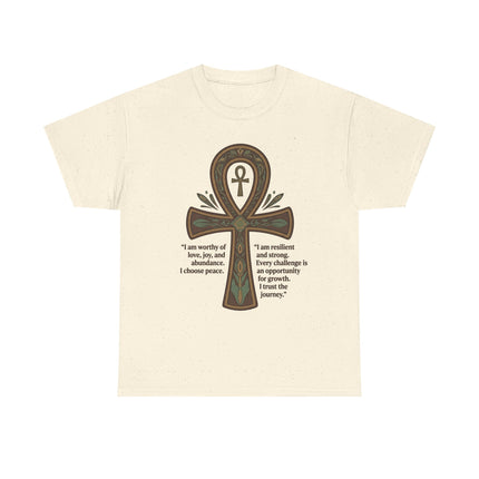 Ankh Empowerment T-Shirt — 'I am worthy of love, joy, and abundance' Inspirational Tee