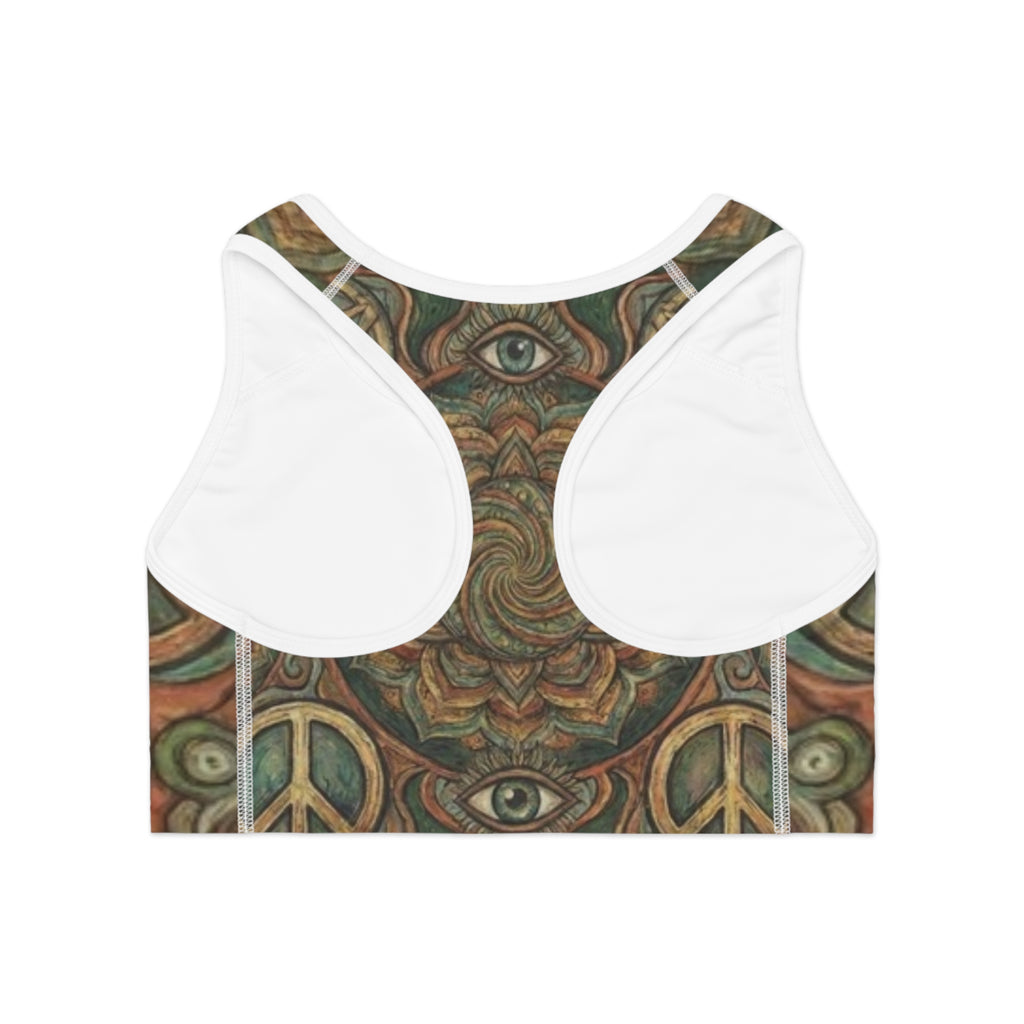 Mystic Eye All-Over-Print Sports Bra — Boho Peace Symbol Athletic Crop