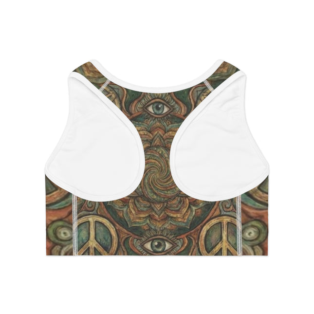 Mystic Eye All-Over-Print Sports Bra — Boho Peace Symbol Athletic Crop