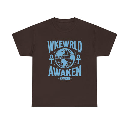 Awaken World Graphic Tee — Globe & Ankh Spiritual T-Shirt