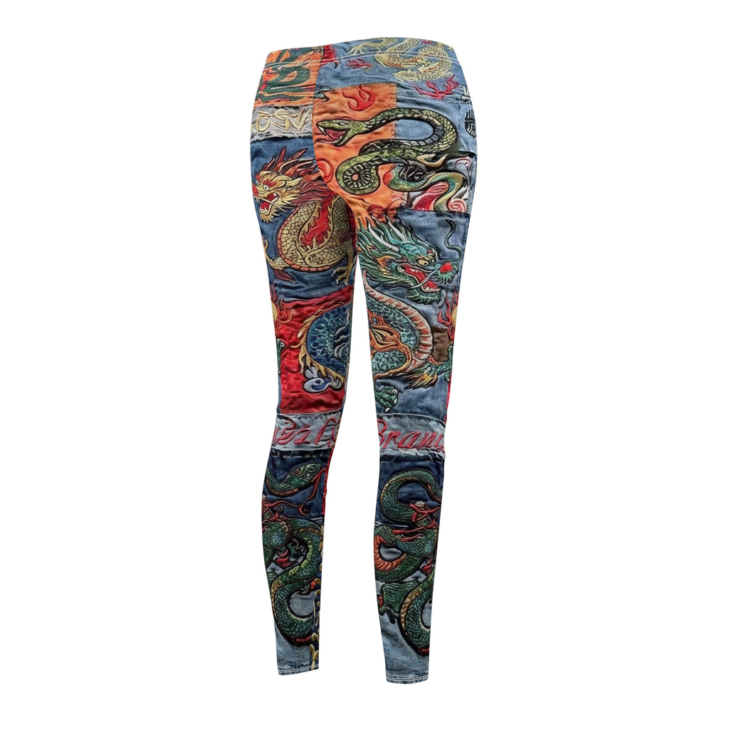 Dragon Patchwork Leggings — Women's All-Over Print Casual Yoga Pants