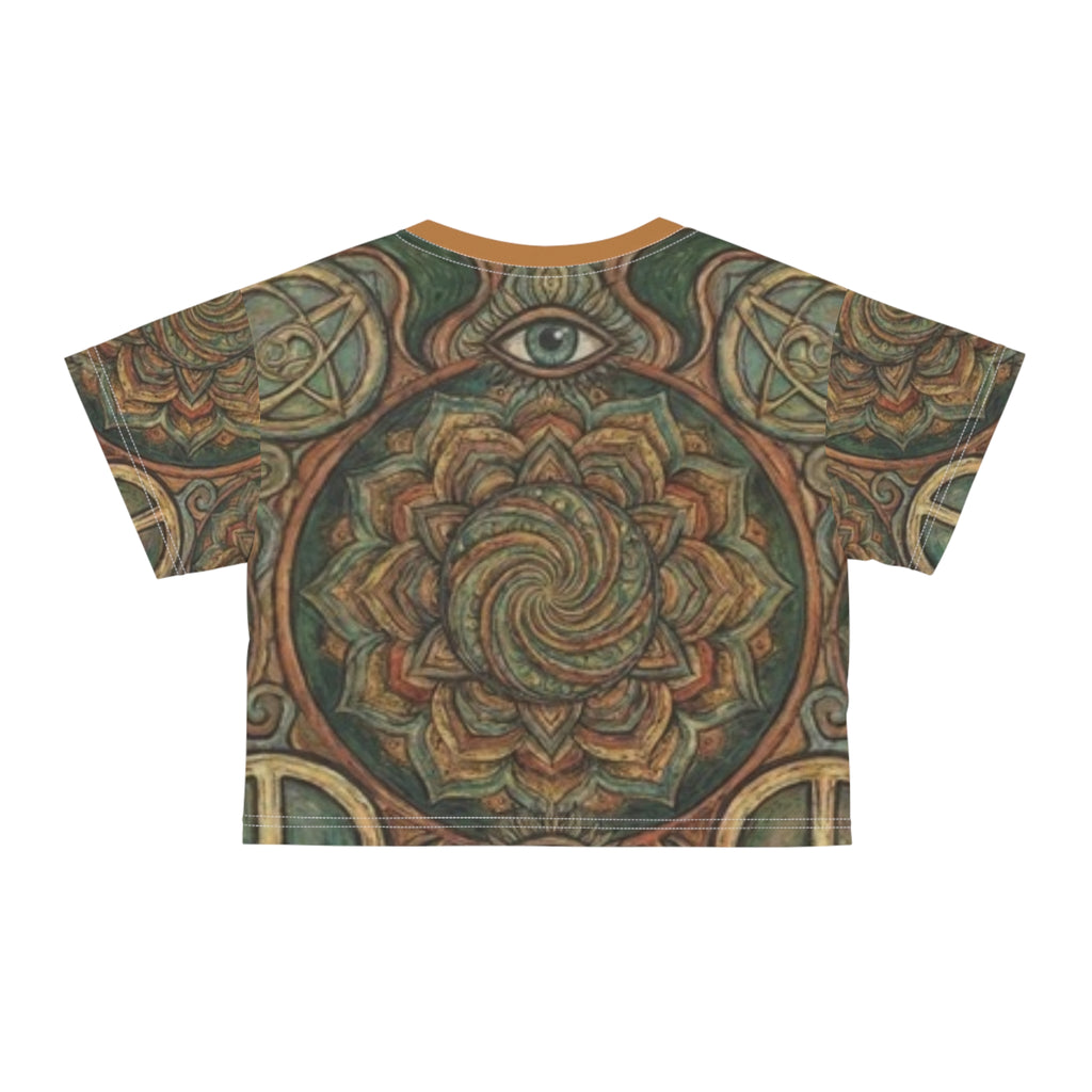 Psychedelic Mandala Crop Tee – All-Over Peace Eye Design