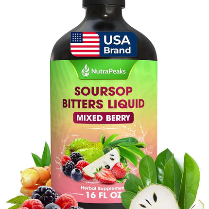 Soursop Bitters Liquid – Herbal Daily Wellness Formula with Soursop, Ginger, Turmeric & Black Seed Mixed Berry Flavor