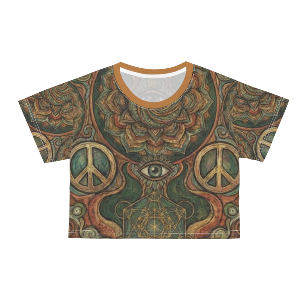Psychedelic Mandala Crop Tee – All-Over Peace Eye Design