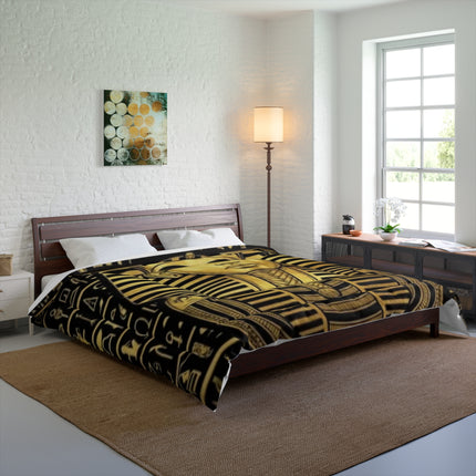 Egyptian Pharaoh Comforter – Gold Tutankhamun Hieroglyphic Bedspread