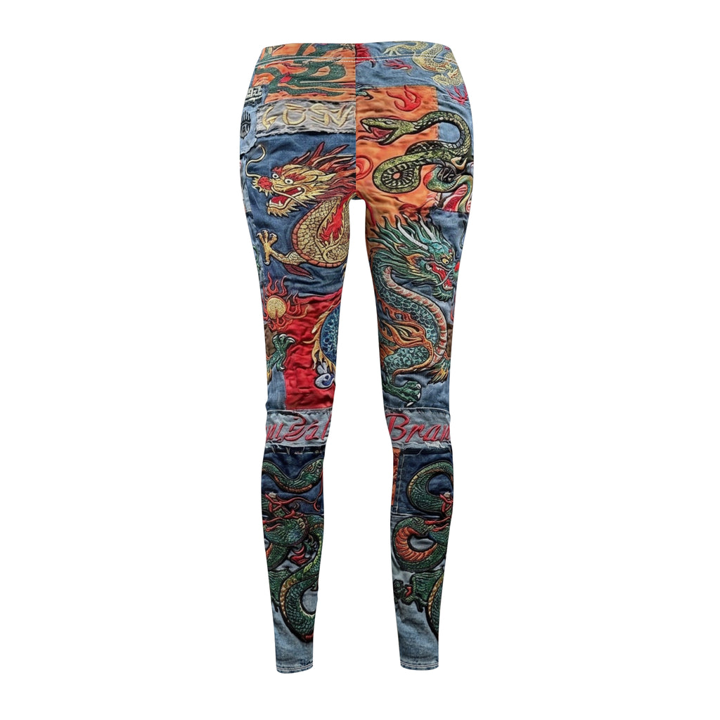 Dragon Patchwork Leggings — Women's All-Over Print Casual Yoga Pants