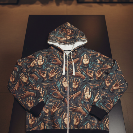 All-Over Print Hoodie — Ethereal Hand Motif Sweatshirt