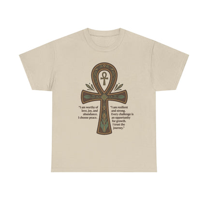 Ankh Empowerment T-Shirt — 'I am worthy of love, joy, and abundance' Inspirational Tee