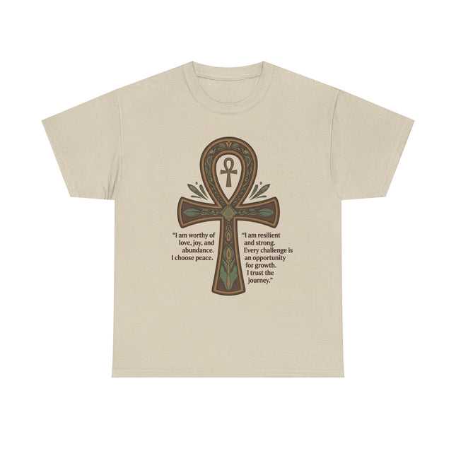 Ankh Empowerment T-Shirt — 'I am worthy of love, joy, and abundance' Inspirational Tee
