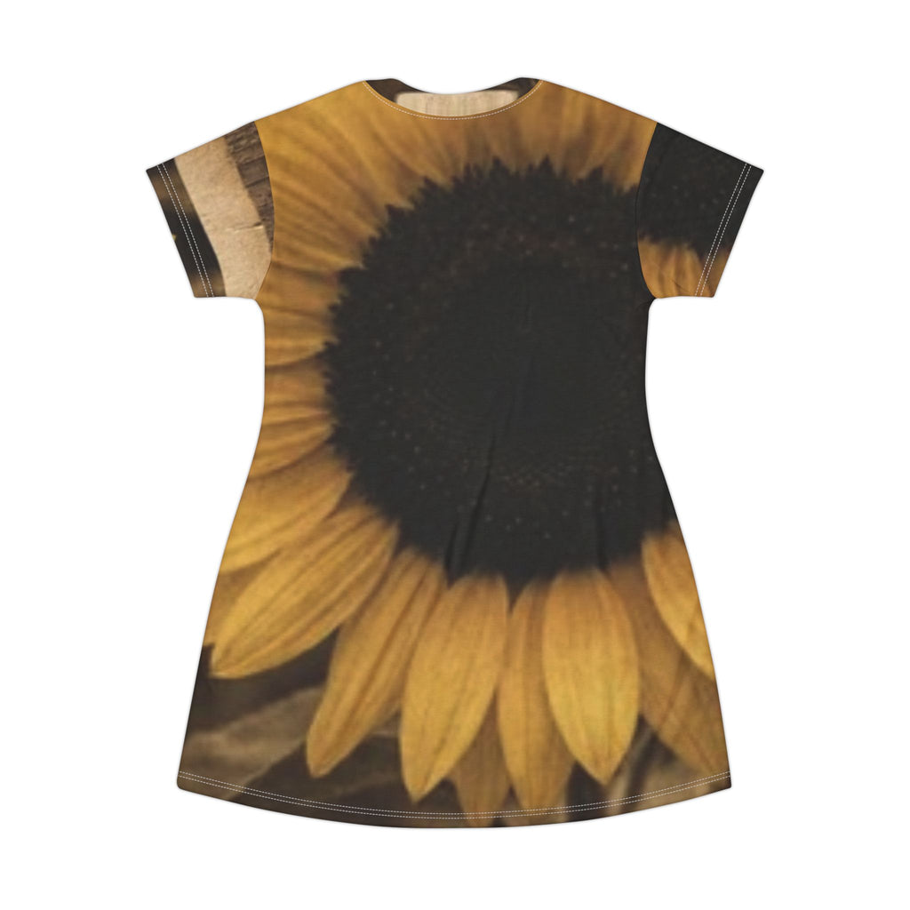 Sunflower Print T-Shirt Dress — All-Over Animal Print Mini Dress