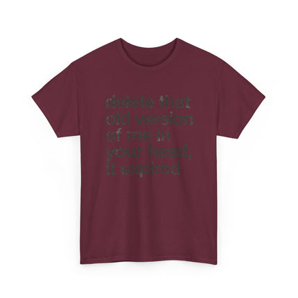 Statement Tee — “delete that old version of me in your head, it expired” Minimalist Typography T-Shirt