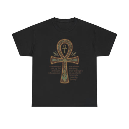 Ankh Empowerment T-Shirt — 'I am worthy of love, joy, and abundance' Inspirational Tee