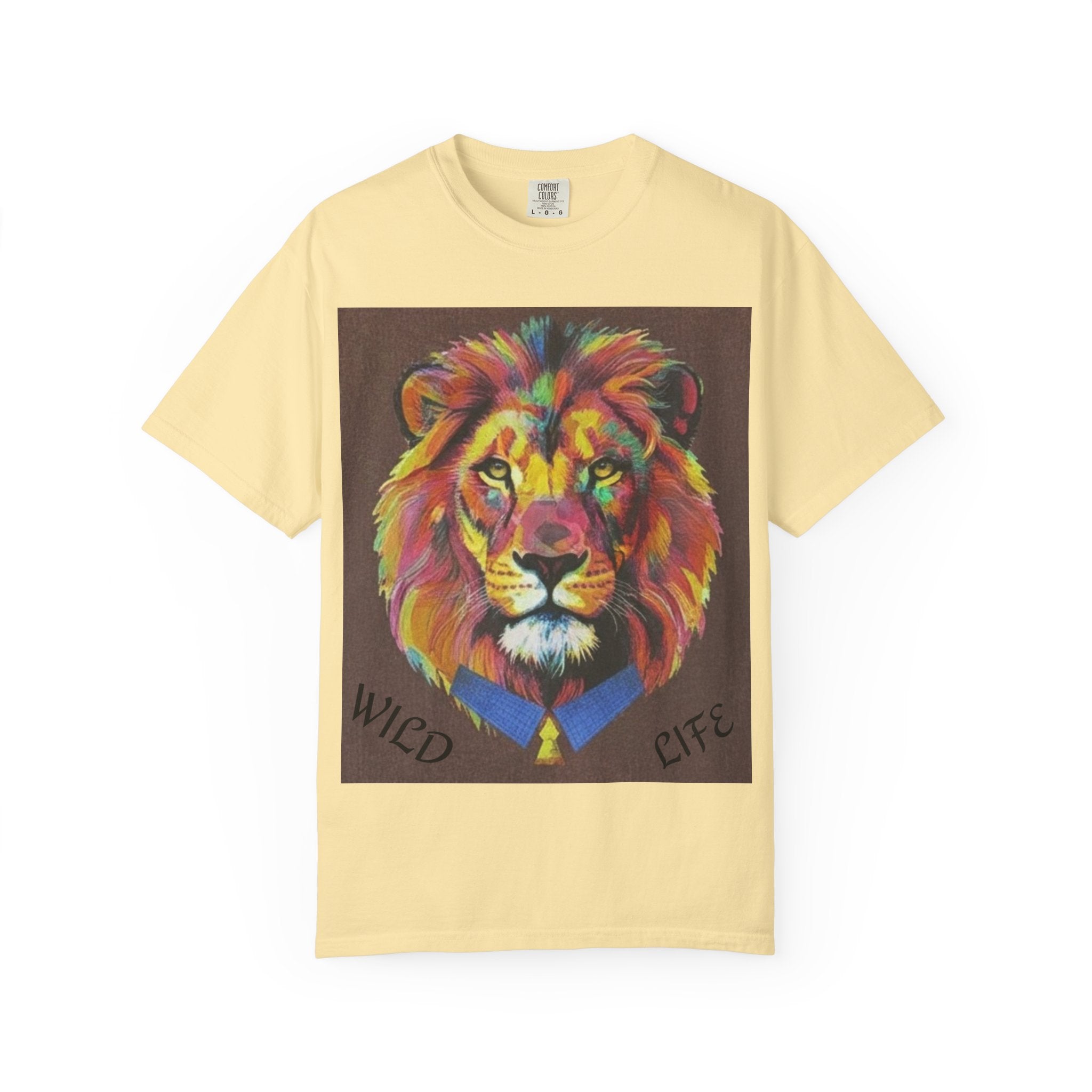 Wild Life Lion Portrait T-Shirt — Colorful Retro Primate Graphic Tee
