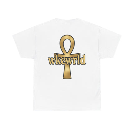 Ankh Logo Tee — Gold "wkewrld" Graphic T-Shirt