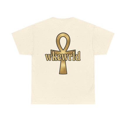 Ankh Logo Tee — Gold "wkewrld" Graphic T-Shirt