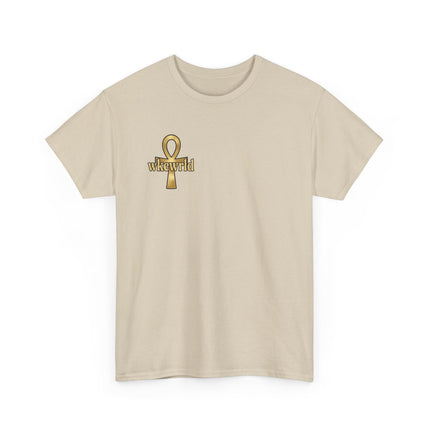 Ankh Logo Tee — Gold "wkewrld" Graphic T-Shirt