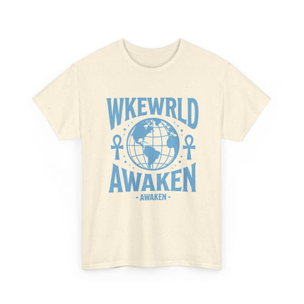 Awaken World Graphic Tee — Globe & Ankh Spiritual T-Shirt
