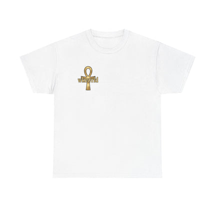 Ankh Logo Tee — Gold "wkewrld" Graphic T-Shirt