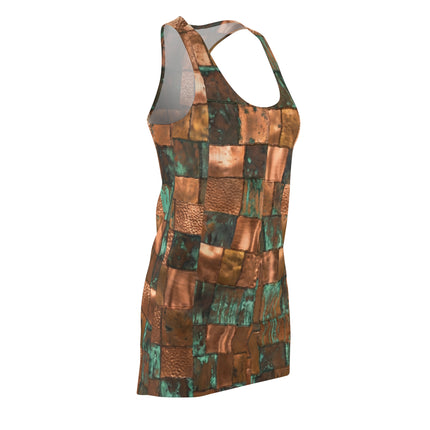 Copper themed Patchwork Autumn Racerback Dress — Multicolor Boho AOP Tank Dress