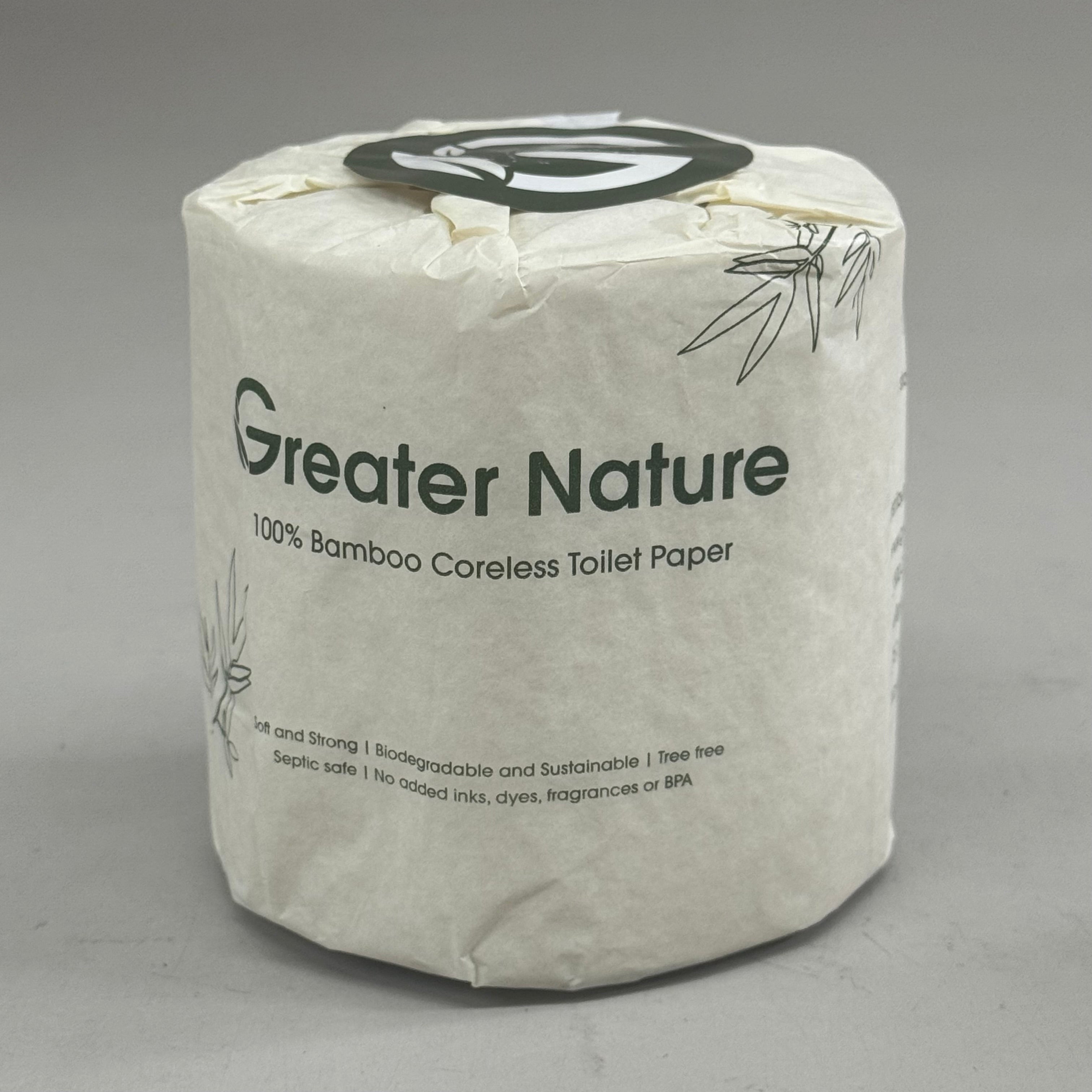 GREAT NATURE (24 Pack) 100% Bamboo Core-less Toilet Paper 3Ply, 380 Sheets Per Roll Green/White