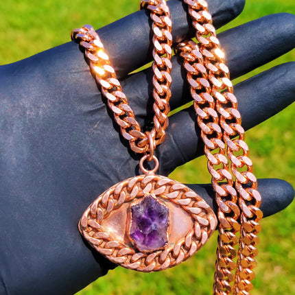Copper Cuban Link Chain And Eye Pendant