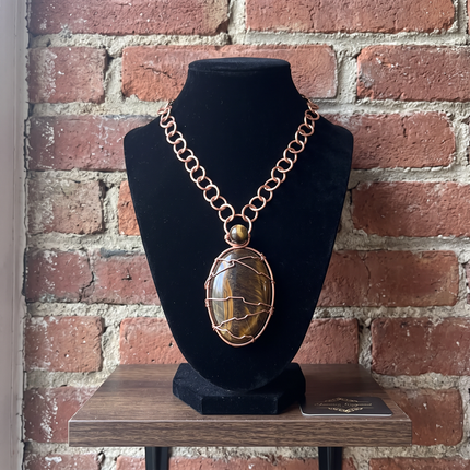 Pure Copper Wire Wrapped Tigers Eye Amulet
