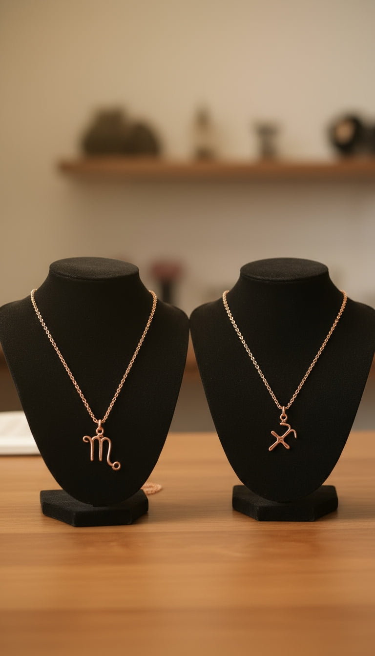 Custom Wire Wrapped Zodiac Charm Necklace With Custom Copper Chain