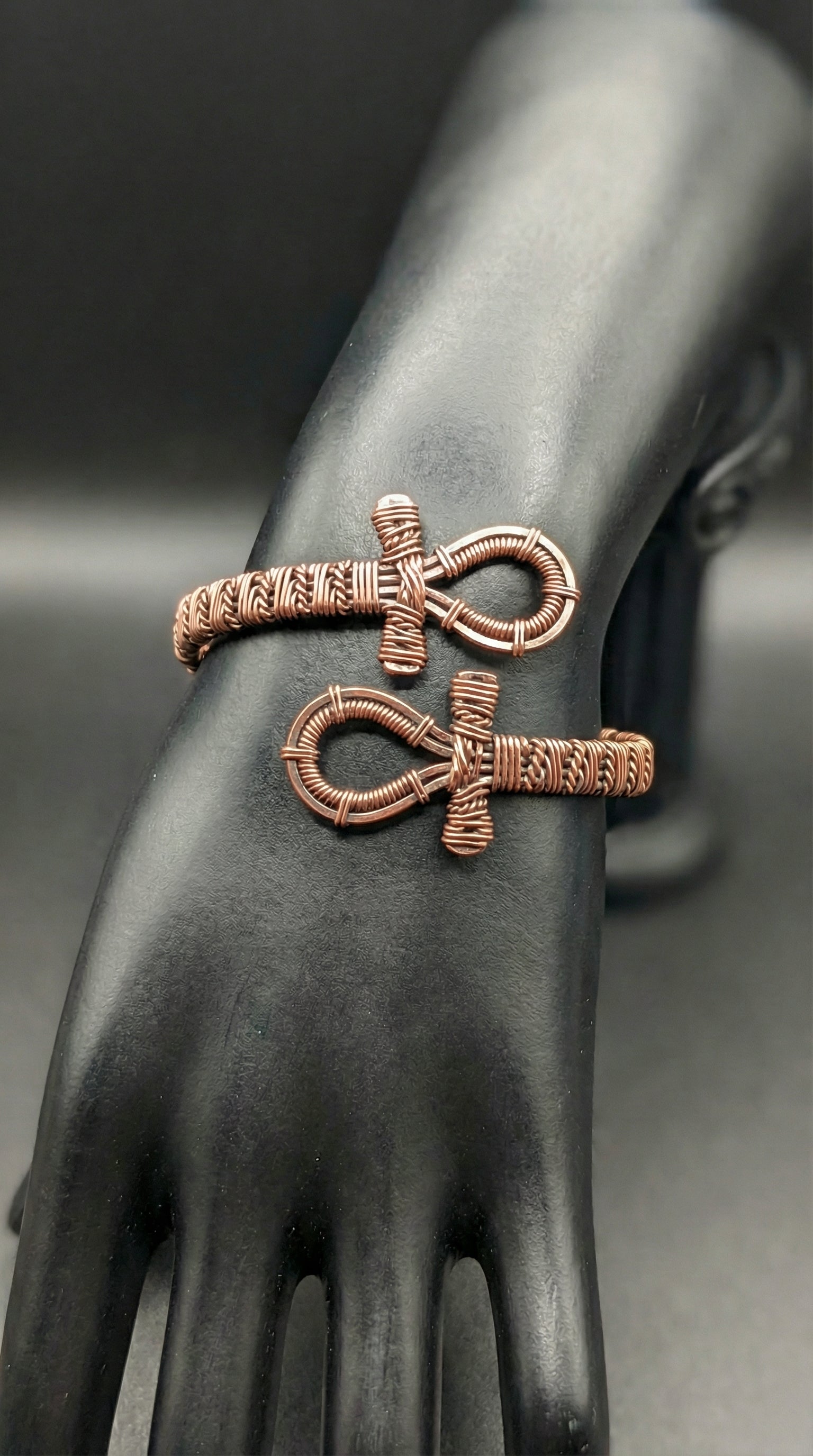 Pure copper Wire Wrapped Ankh Cuff Bracelet