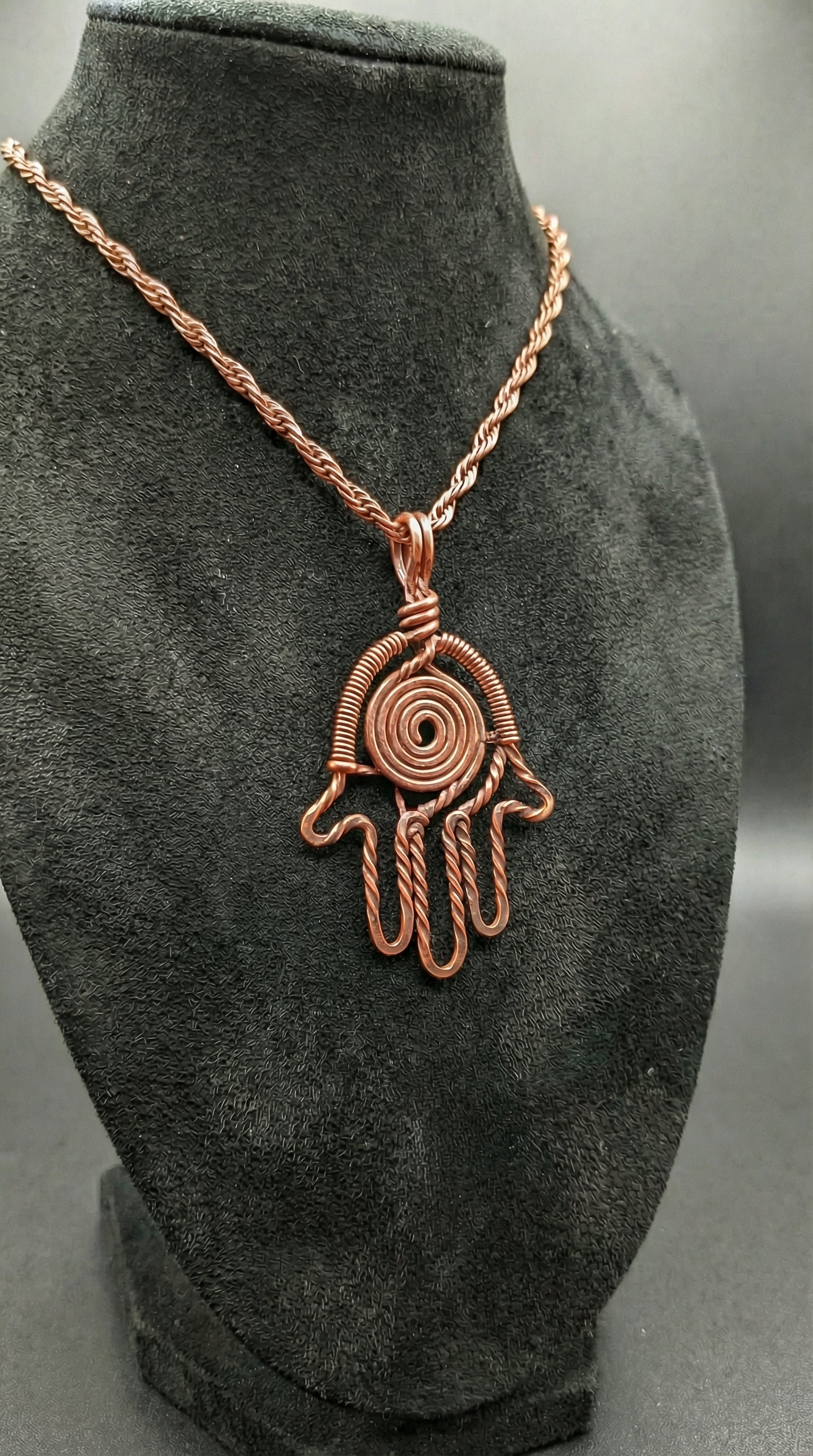 Custom Pure Copper Wire Wrapped Hamsa Necklace