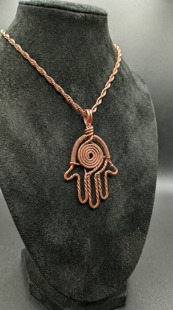 Custom Pure Copper Wire Wrapped Hamsa Necklace