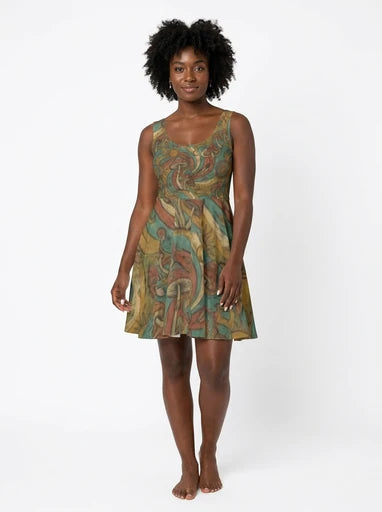 Boho Paisley Skater Dress – Vintage Teal & Earthtone All-Over Print