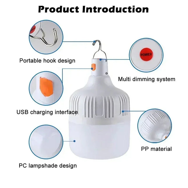 Solar Powered Lamps Portable Led Bulbs 80-500W LED Energy Saving Light for Outdoor Camping Tent Night Fishing Emergency Lights