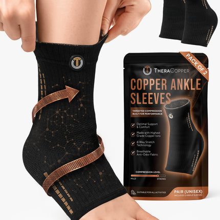 Copper Compression Ankle Brace Sleeves (2 Pack)